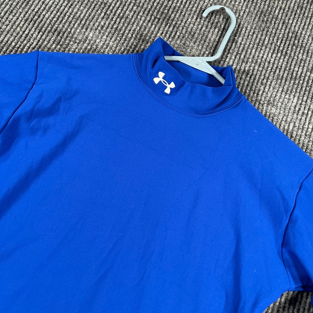 Under Armour Shirt Mens Medium Blue Long Sleeve Mock Neck Training Active